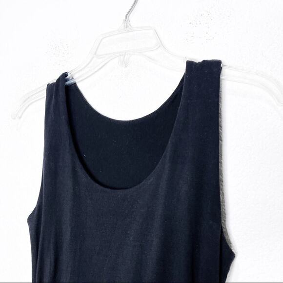 Athleta Comeback Tank Midi Dress Black Ruched Pima Cotton Fitted Minimalist - Picture 3 of 10
